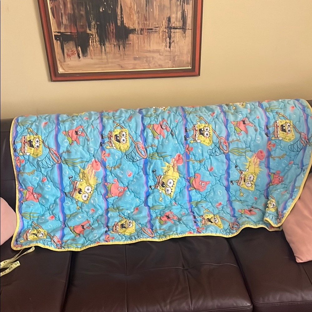 SpongeBob Square Pants Blue Toddler Blanket w/ Patrick and SpongeBob Jellyfish